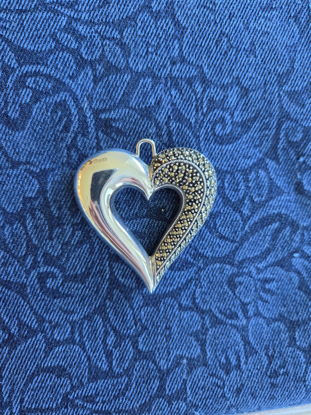 Vintage Heart Shaped 925 Silver Marcasite Pendant